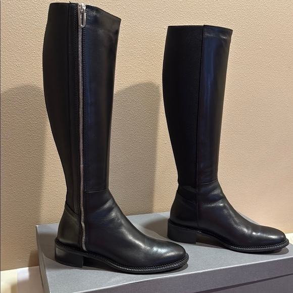 Aquatalia Ocala Italian Leather Weatherproof Elegant Black Riding Boots - Picture 4 of 14